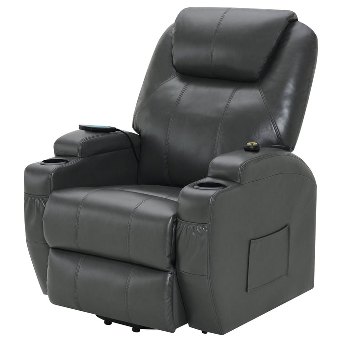 Coaster Sanger Upholstered Power Lift Recliner Chair with Massage Charcoal Grey Default Title