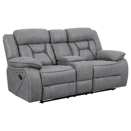 Coaster Higgins Pillow Top Arm Motion Loveseat with Console Grey Default Title