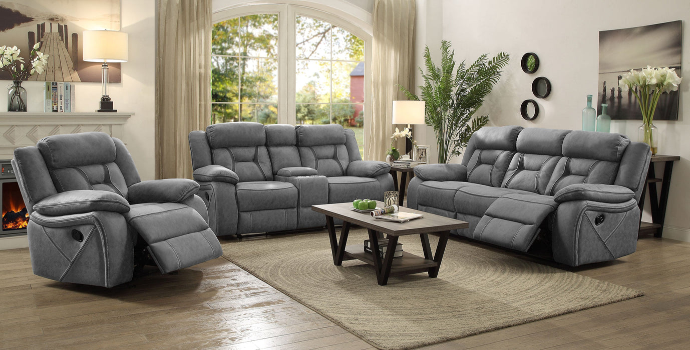 Coaster Higgins Pillow Top Arm Motion Loveseat with Console Grey Default Title