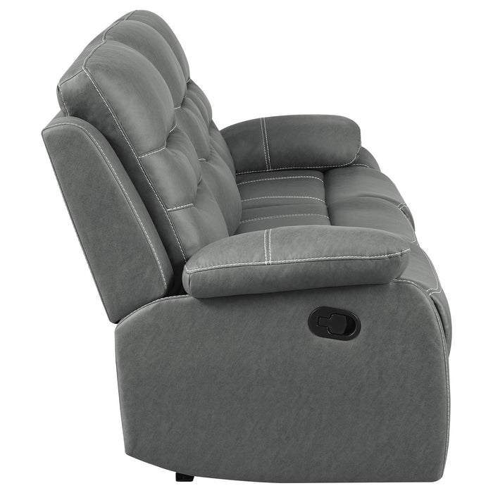 Coaster Nova 2-piece Upholstered Motion Reclining Sofa Set Dark Grey Sofa+Loveseat+Armchair