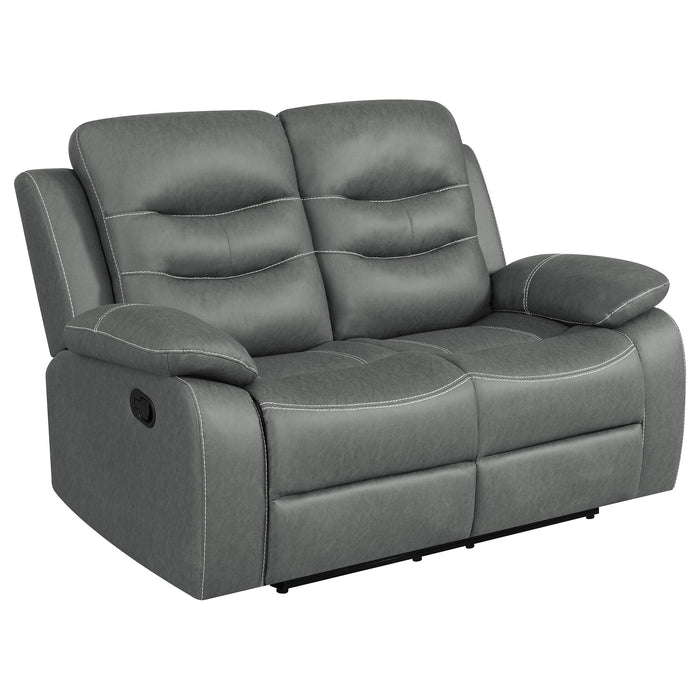 Coaster Nova 2-piece Upholstered Motion Reclining Sofa Set Dark Grey Sofa+Loveseat+Armchair