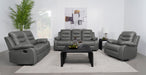 Coaster Nova 2-piece Upholstered Motion Reclining Sofa Set Dark Grey Sofa+Loveseat+Armchair