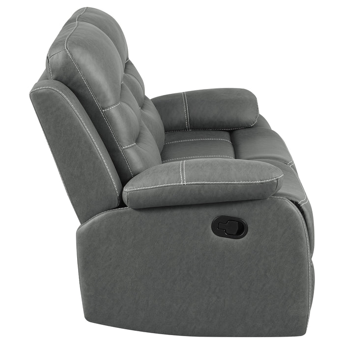 Coaster Nova 2-piece Upholstered Motion Reclining Sofa Set Dark Grey Sofa+Loveseat+Armchair