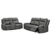 Coaster Raelynn 2-piece Upholstered Motion Reclining Sofa Set Grey Sofa+Loveseat