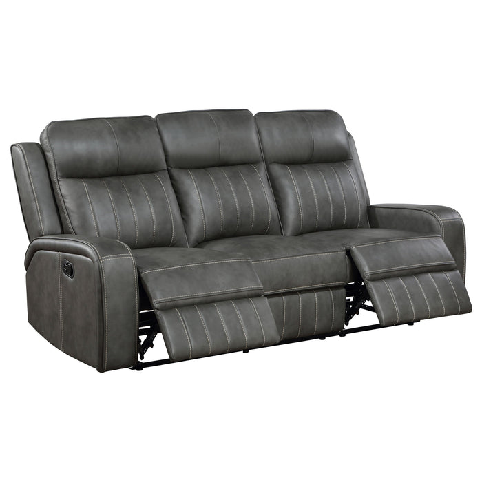 Coaster Raelynn 2-piece Upholstered Motion Reclining Sofa Set Grey Sofa+Loveseat+Armchair