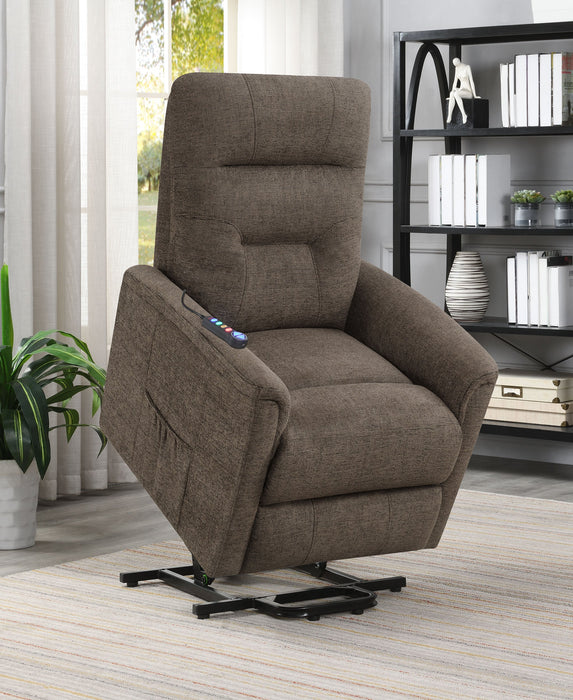 Coaster Henrietta Power Lift Recliner with Storage Pocket Brown Default Title