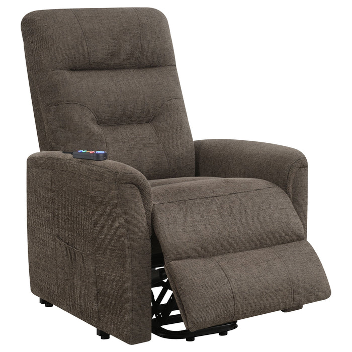 Coaster Henrietta Power Lift Recliner with Storage Pocket Brown Default Title