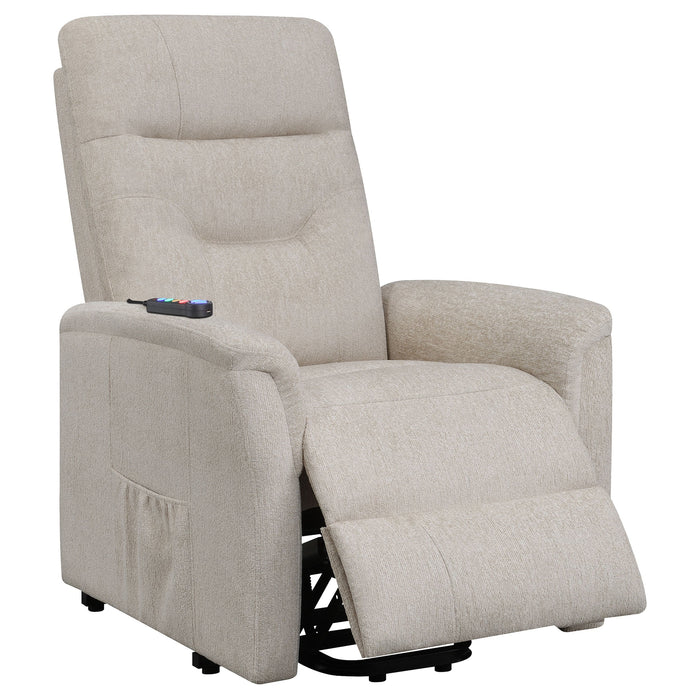 Coaster Henrietta Power Lift Recliner with Storage Pocket Beige Default Title