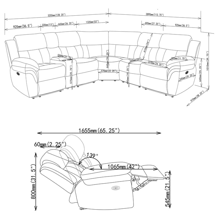 Coaster Bahrain 6-piece Upholstered Power Sectional Charcoal Default Title