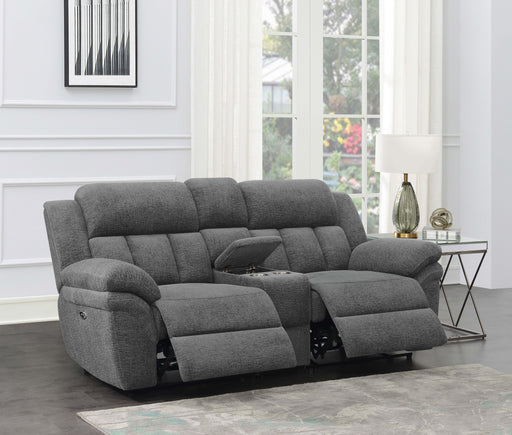 Coaster Bahrain Upholstered Power Loveseat with Console Charcoal Default Title