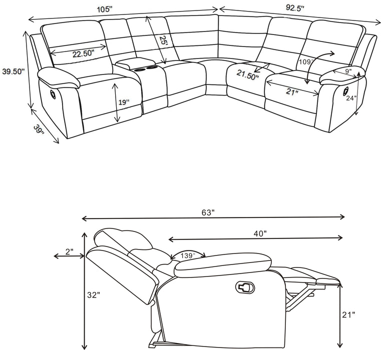 Coaster David 3-piece Upholstered Motion Sectional with Pillow Arms Smoke Default Title