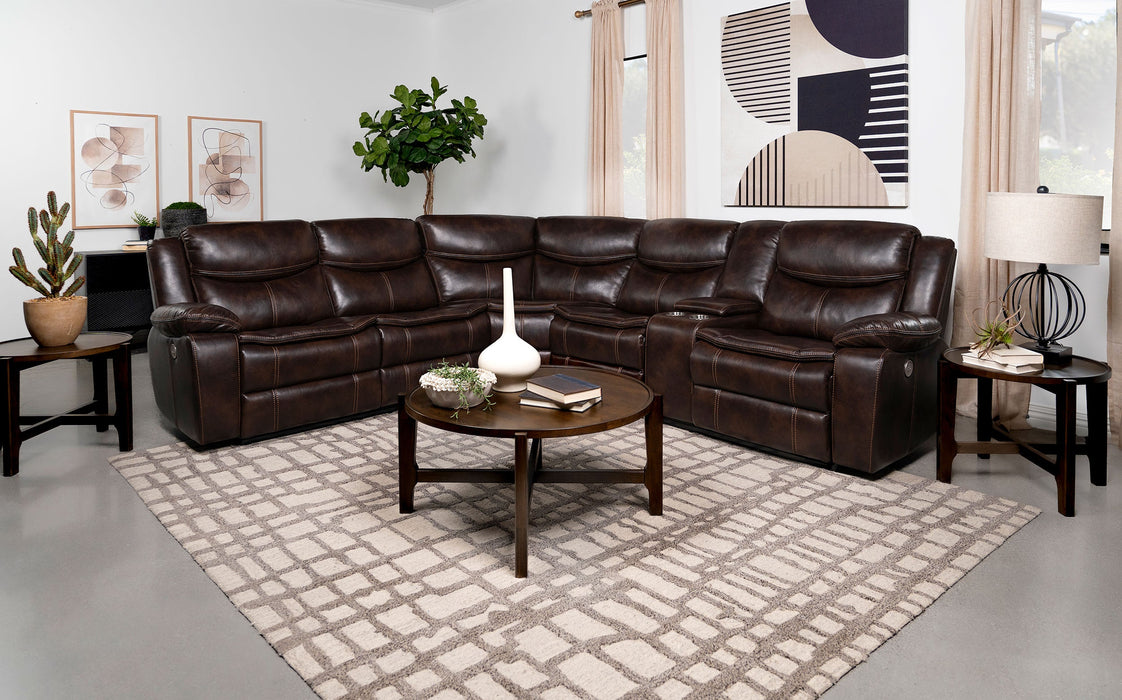 Coaster Sycamore Upholstered Power Reclining Sectional Sofa Dark Brown Default Title