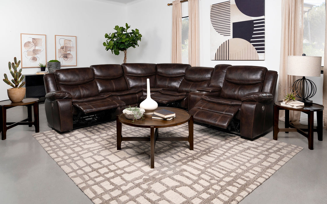 Coaster Sycamore Upholstered Power Reclining Sectional Sofa Dark Brown Default Title