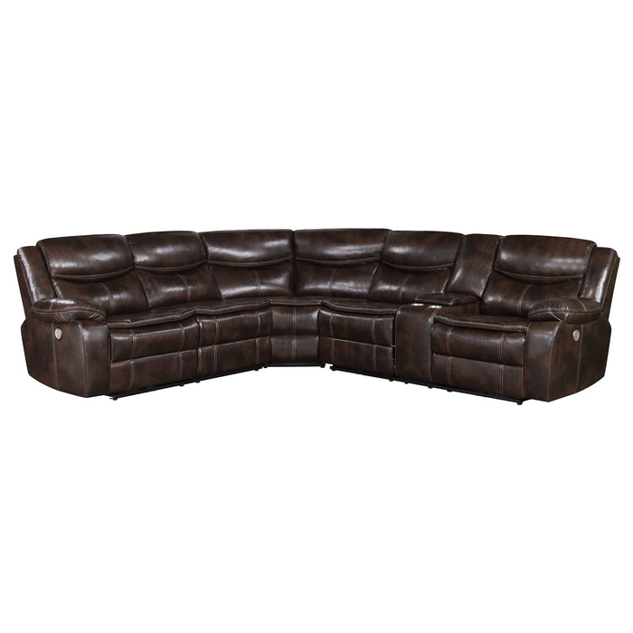 Coaster Sycamore Upholstered Power Reclining Sectional Sofa Dark Brown Default Title