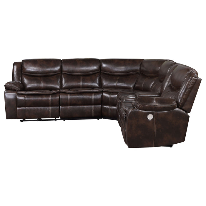 Coaster Sycamore Upholstered Power Reclining Sectional Sofa Dark Brown Default Title