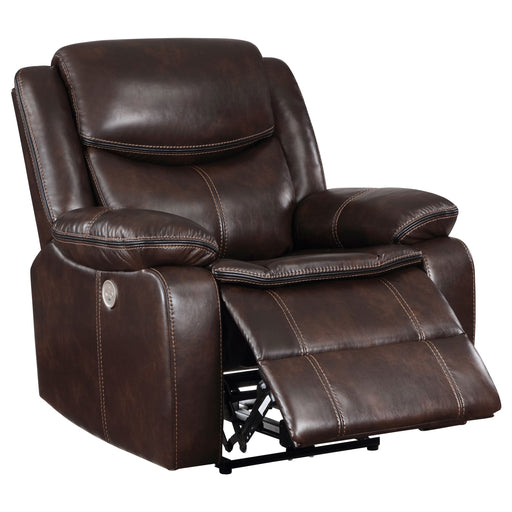 Coaster Sycamore Upholstered Power Recliner Chair Dark Brown Default Title