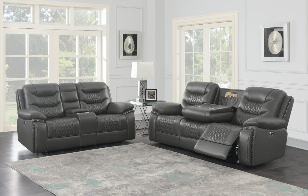 Flamenco Tufted Upholstered Power Loveseat with Console Charcoal