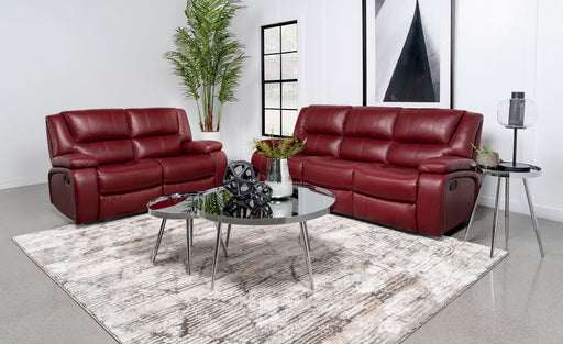 Coaster Camila 2-piece Upholstered Reclining Sofa Set Red Faux Leather Sofa+Loveseat