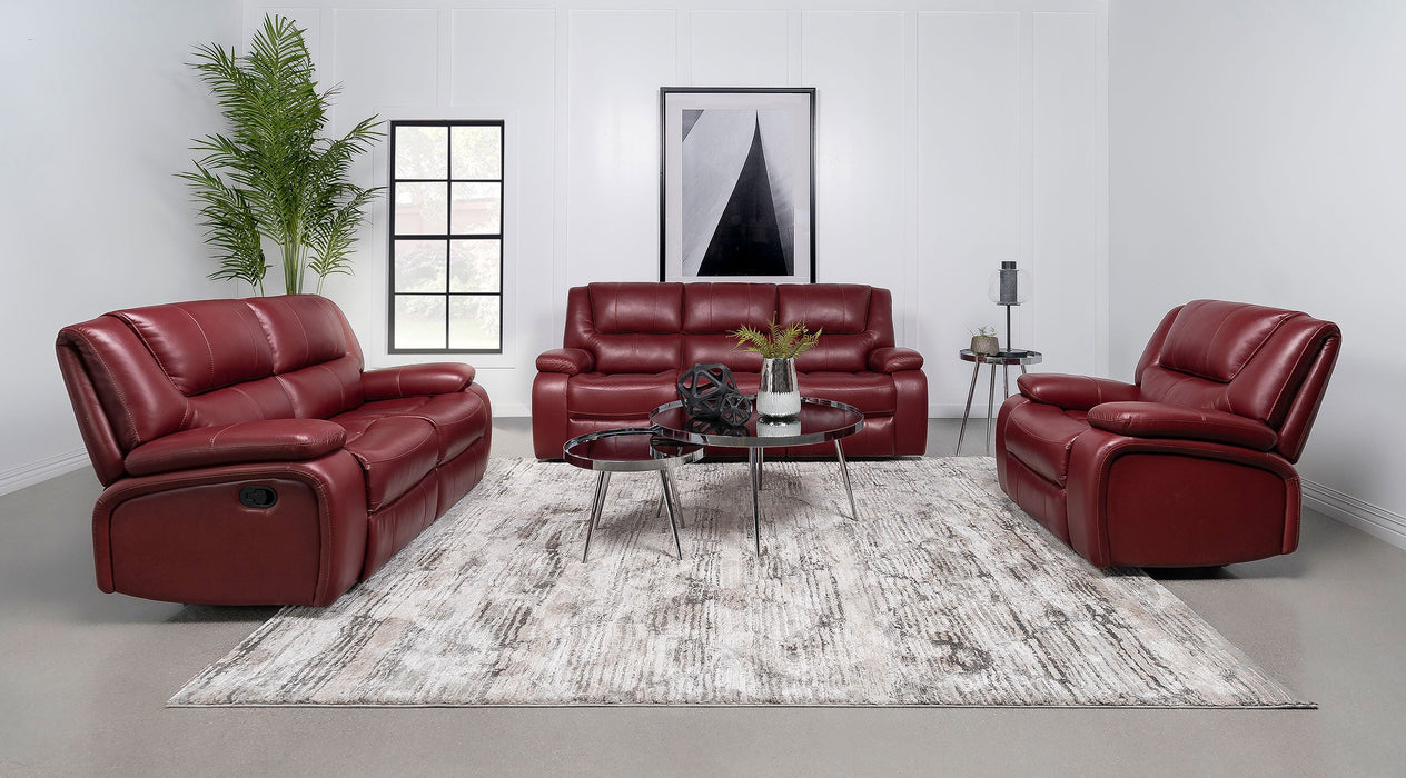 Coaster Camila Upholstered Motion Reclining Sofa Red Faux Leather Default Title