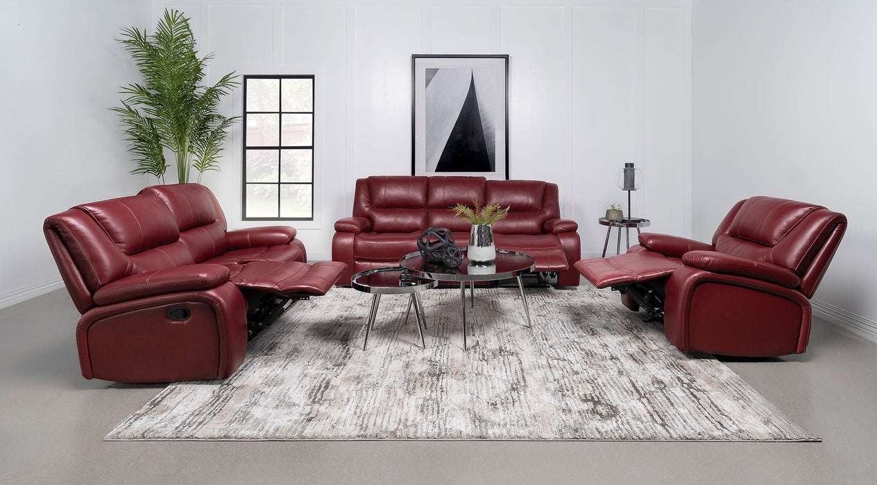 Coaster Camila Upholstered Motion Reclining Sofa Red Faux Leather Default Title