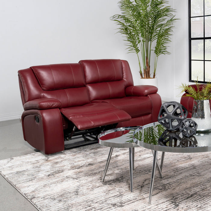 Coaster Camila Upholstered Motion Reclining Loveseat Red Faux Leather Default Title