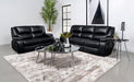 Coaster Camila 2-piece Upholstered Motion Reclining Sofa Set Black Sofa+Loveseat