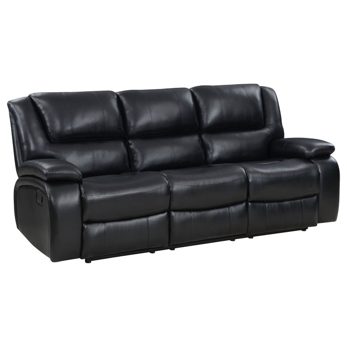 Coaster Camila 2-piece Upholstered Motion Reclining Sofa Set Black Sofa+Loveseat+Armchair