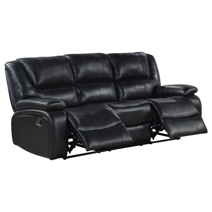 Coaster Camila 2-piece Upholstered Motion Reclining Sofa Set Black Sofa+Loveseat+Armchair