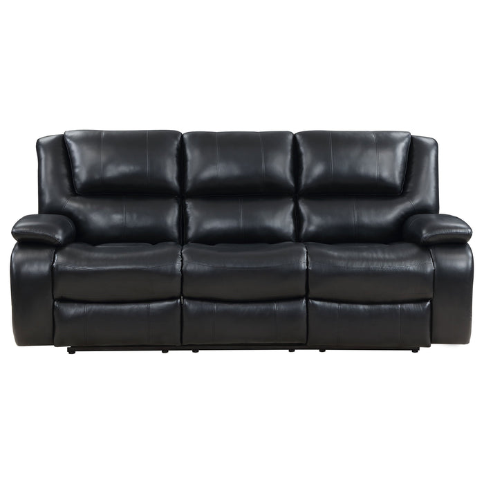 Coaster Camila 2-piece Upholstered Motion Reclining Sofa Set Black Sofa+Loveseat+Armchair