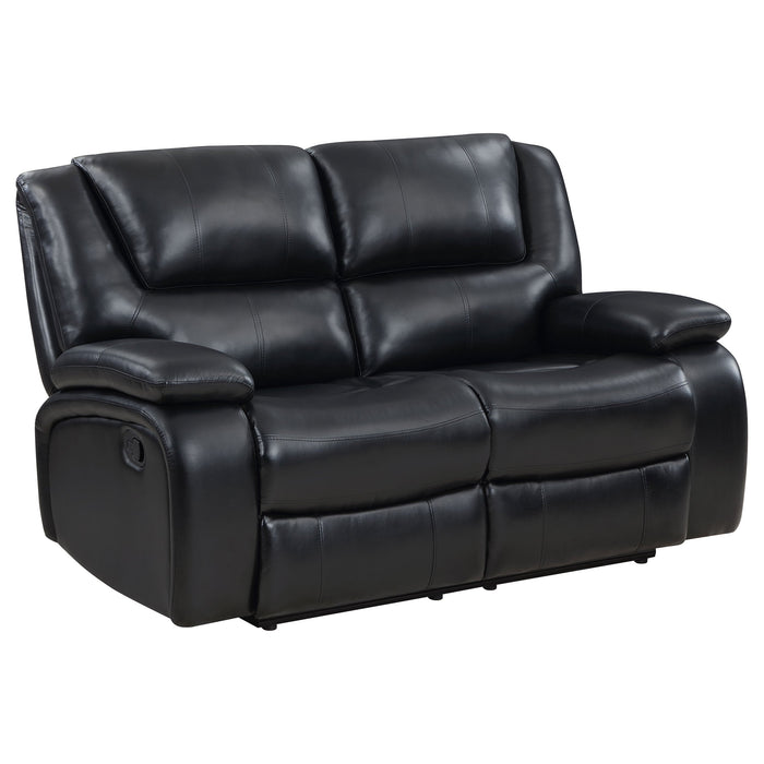 Coaster Camila 2-piece Upholstered Motion Reclining Sofa Set Black Sofa+Loveseat+Armchair