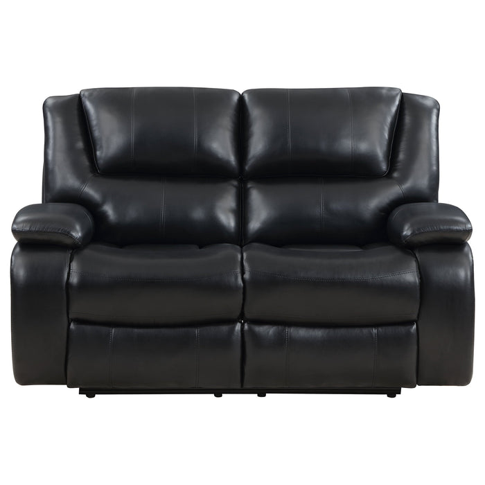 Coaster Camila 2-piece Upholstered Motion Reclining Sofa Set Black Sofa+Loveseat+Armchair