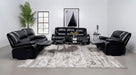 Coaster Camila 2-piece Upholstered Motion Reclining Sofa Set Black Sofa+Loveseat+Armchair