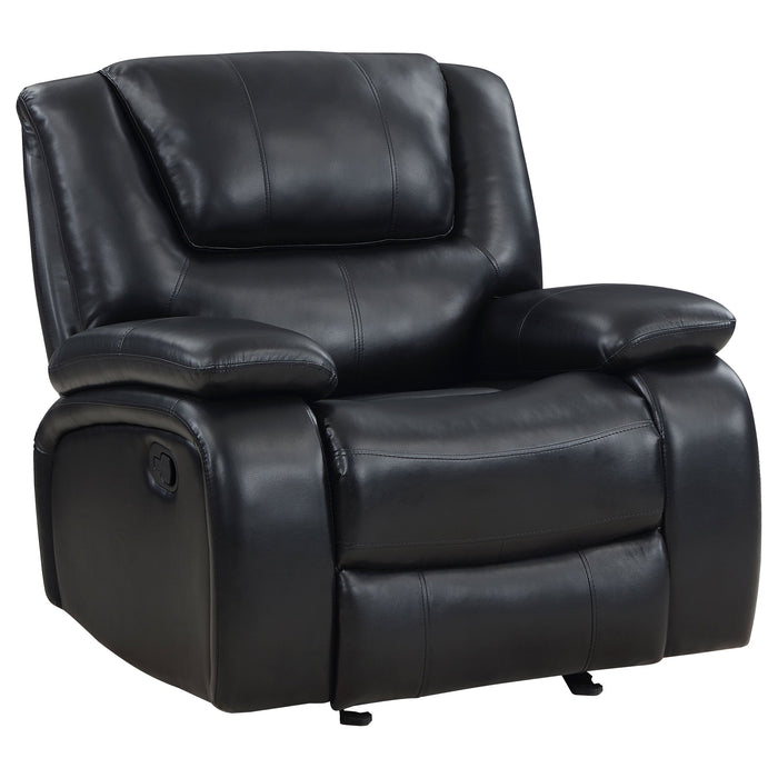 Coaster Camila 2-piece Upholstered Motion Reclining Sofa Set Black Sofa+Loveseat+Armchair