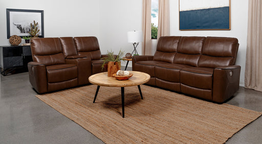 Coaster Greenfield 2-piece Upholstered Power Reclining Sofa Set Saddle Brown Sofa+Loveseat