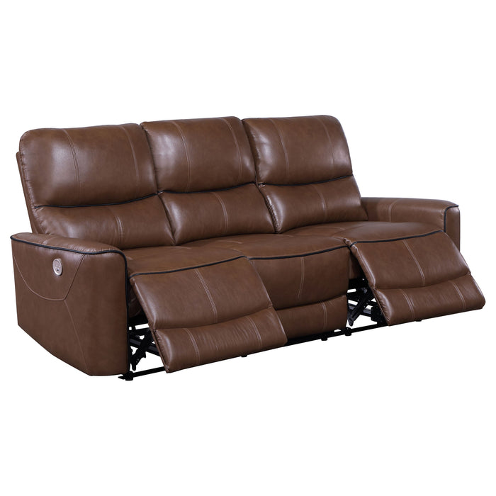 Coaster Greenfield 2-piece Upholstered Power Reclining Sofa Set Saddle Brown Sofa+Loveseat+Armchair