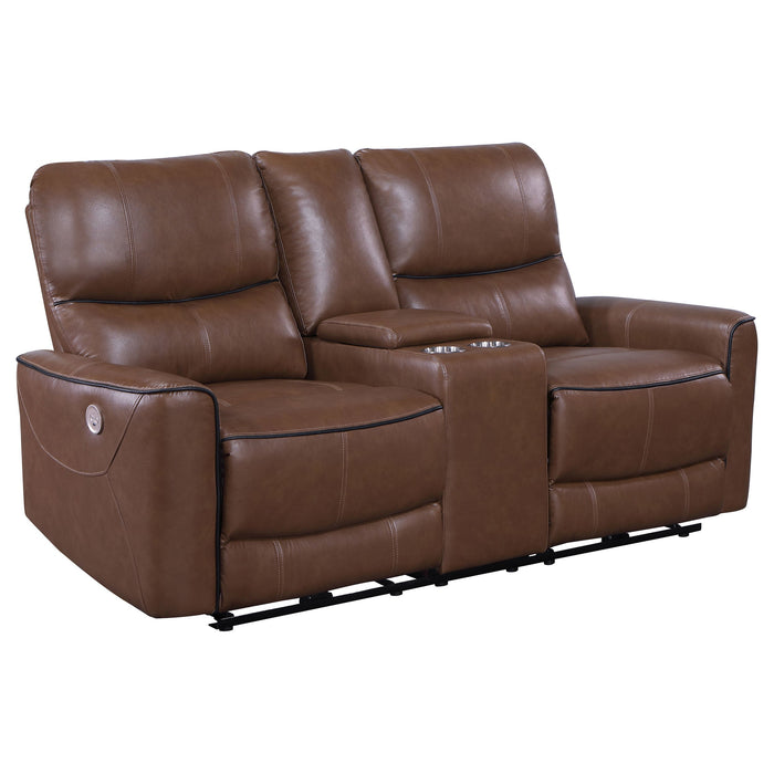 Coaster Greenfield 2-piece Upholstered Power Reclining Sofa Set Saddle Brown Sofa+Loveseat+Armchair