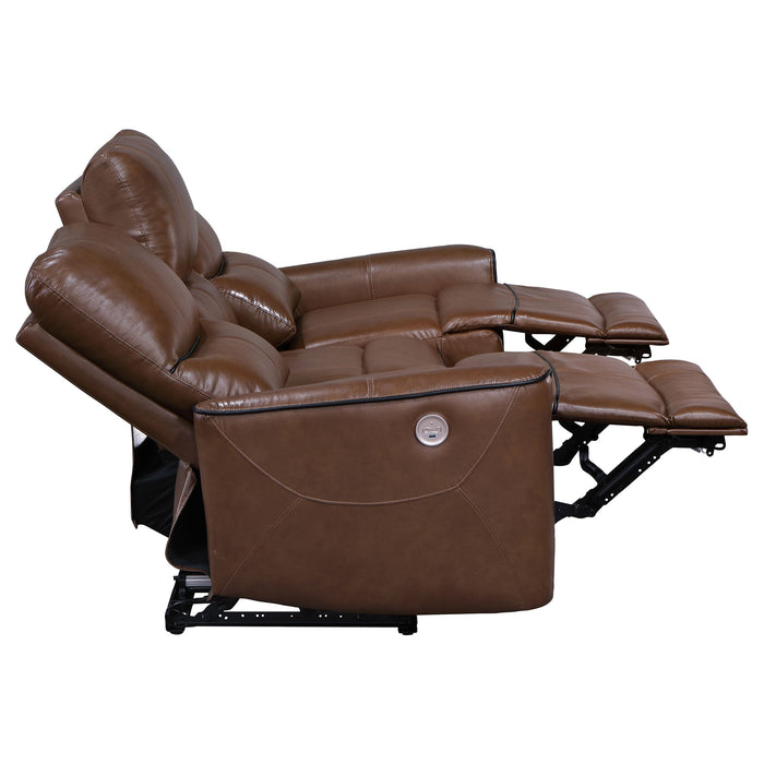 Coaster Greenfield 2-piece Upholstered Power Reclining Sofa Set Saddle Brown Sofa+Loveseat+Armchair