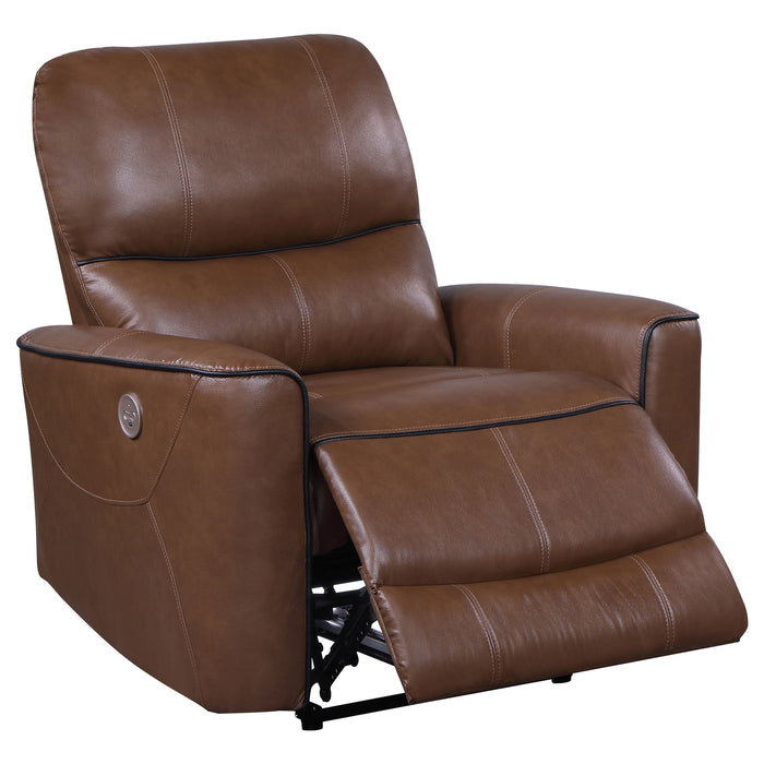 Coaster Greenfield 2-piece Upholstered Power Reclining Sofa Set Saddle Brown Sofa+Loveseat+Armchair