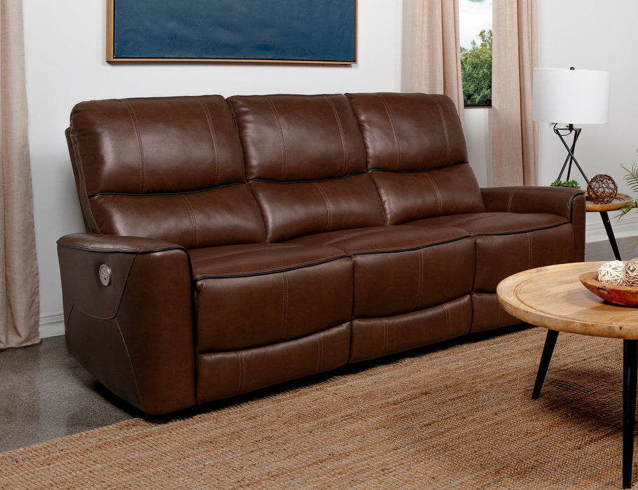 Coaster Greenfield Upholstered Power Reclining Sofa Saddle Brown Default Title