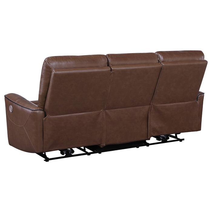 Coaster Greenfield Upholstered Power Reclining Sofa Saddle Brown Default Title