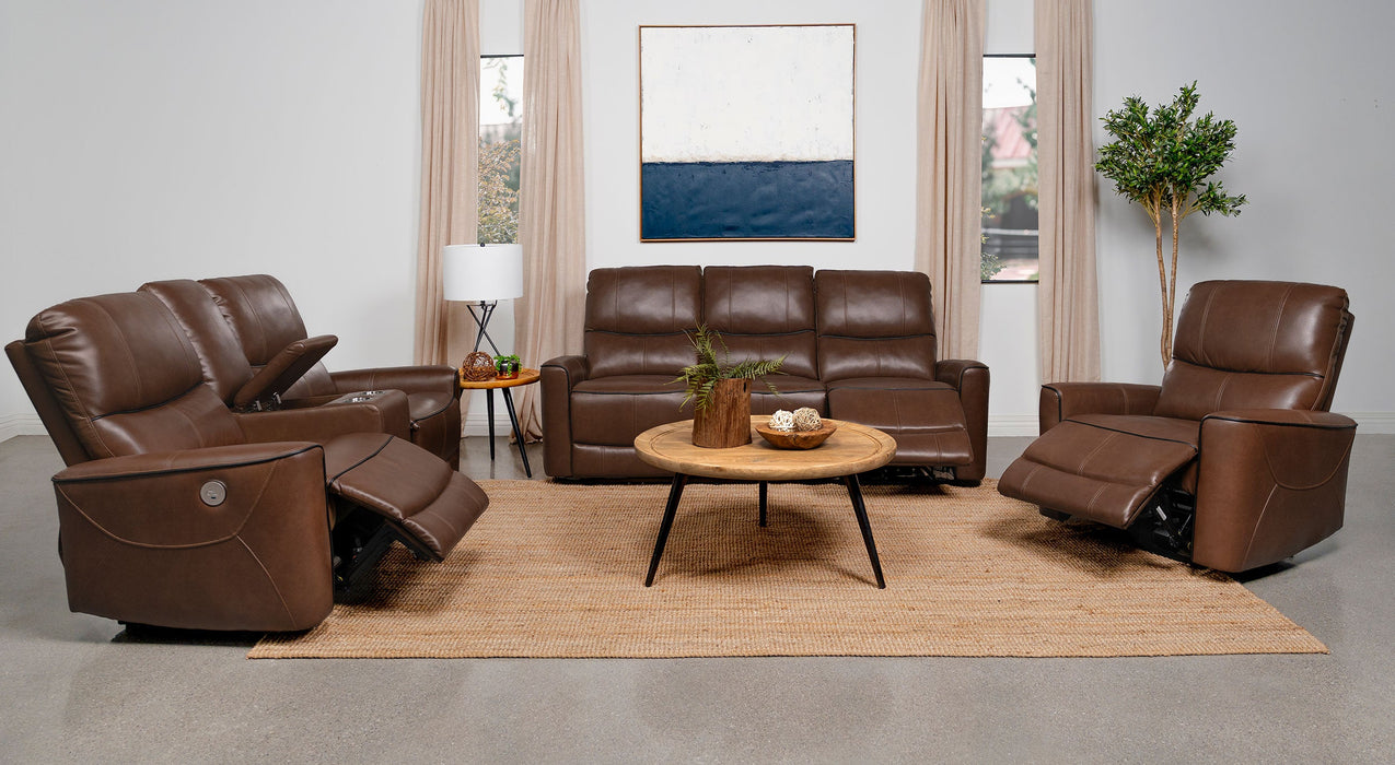 Coaster Greenfield Upholstered Power Reclining Sofa Saddle Brown Default Title