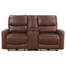 Coaster Greenfield Upholstered Power Reclining Loveseat with Console Saddle Brown Default Title