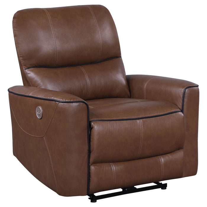 Coaster Greenfield Upholstered Power Recliner Chair Saddle Brown Default Title