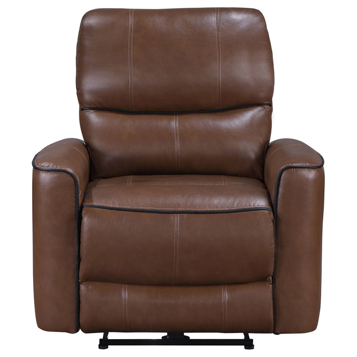 Coaster Greenfield Upholstered Power Recliner Chair Saddle Brown Default Title