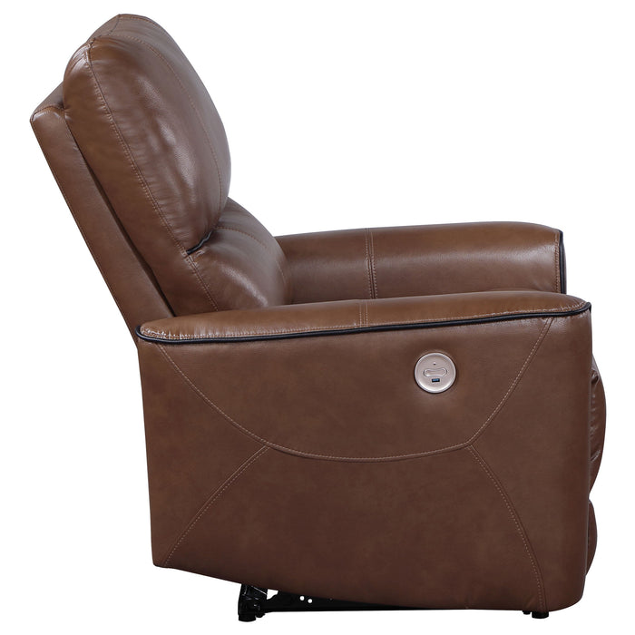 Coaster Greenfield Upholstered Power Recliner Chair Saddle Brown Default Title