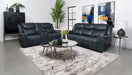 Coaster Sloane 2-piece Upholstered Motion Reclining Sofa Set Blue Sofa+Loveseat