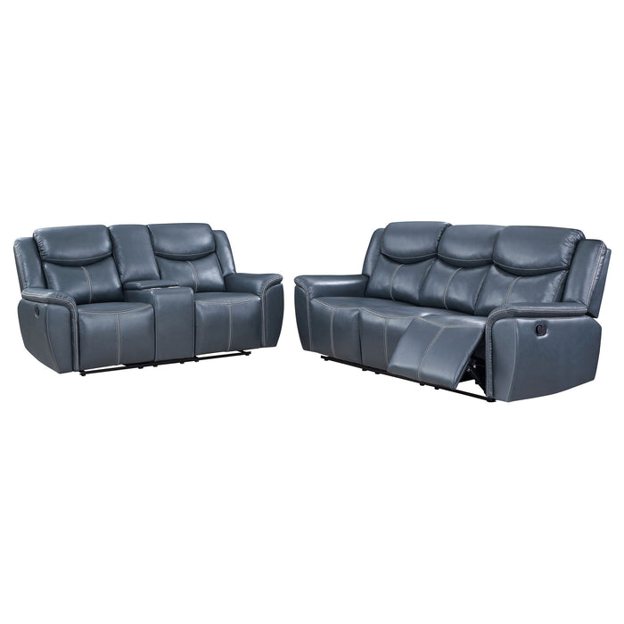 Coaster Sloane 2-piece Upholstered Motion Reclining Sofa Set Blue Sofa+Loveseat+Armchair