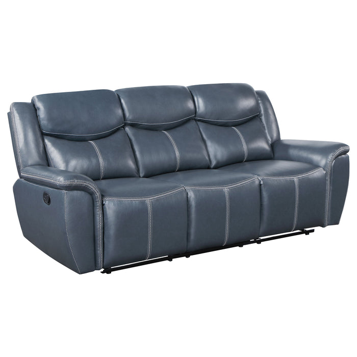 Coaster Sloane 2-piece Upholstered Motion Reclining Sofa Set Blue Sofa+Loveseat+Armchair