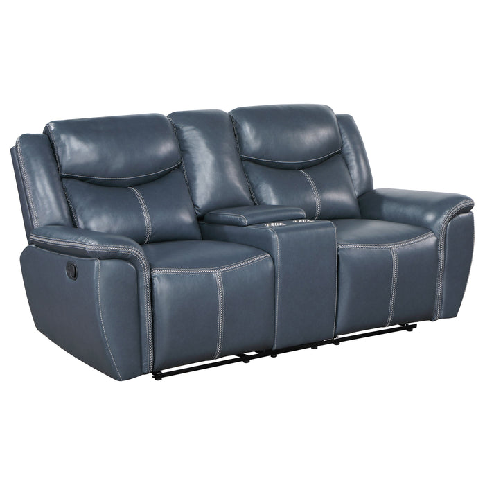 Coaster Sloane 2-piece Upholstered Motion Reclining Sofa Set Blue Sofa+Loveseat+Armchair