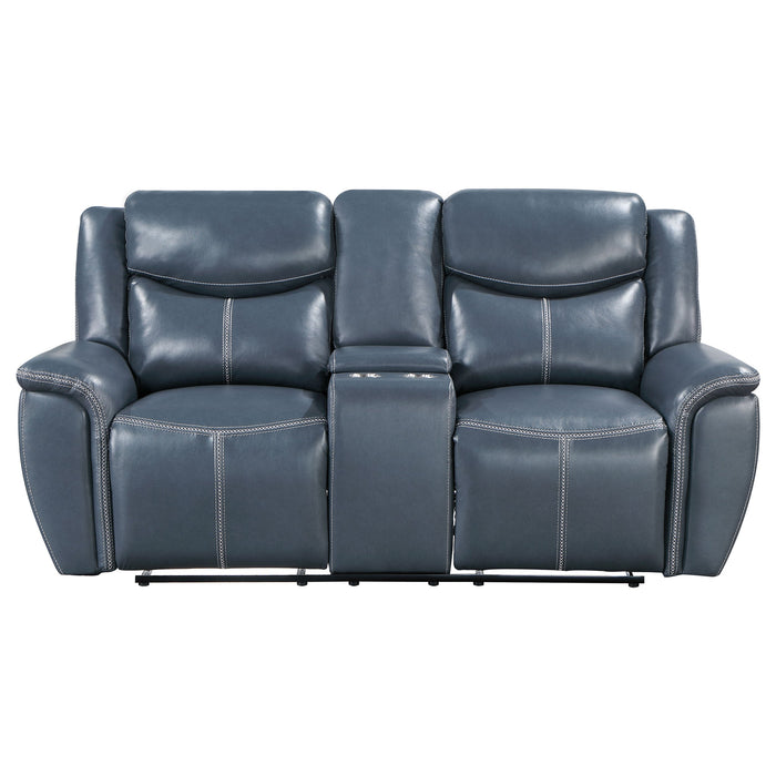 Coaster Sloane 2-piece Upholstered Motion Reclining Sofa Set Blue Sofa+Loveseat+Armchair